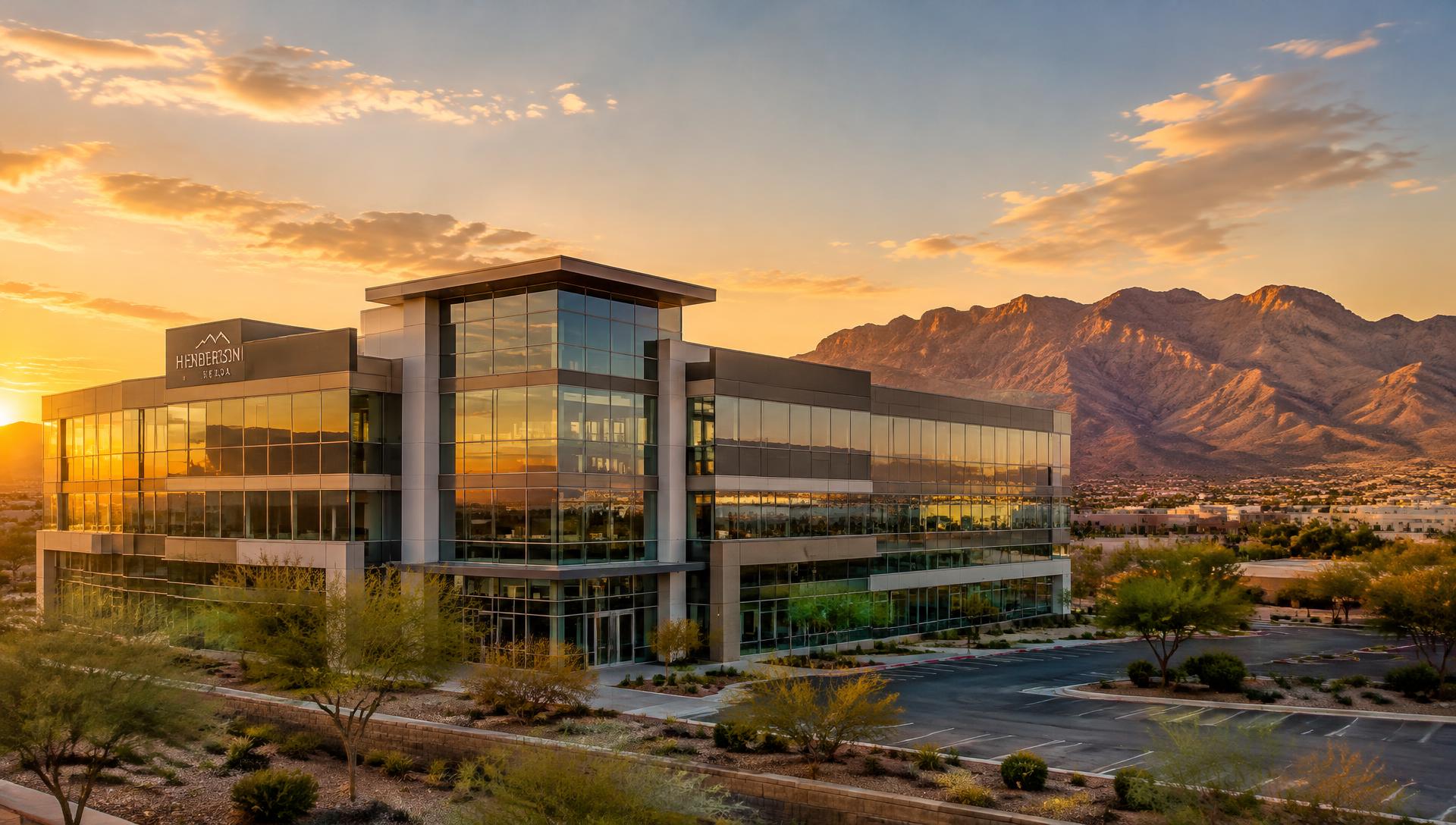 Modern office building in Henderson at sunset